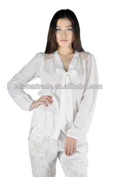 Spring/Autumn fashion women White Shirts with DTM lace